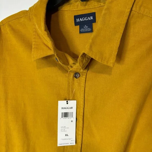 Haggar Men's Regular Fit Long Sleeve Corduroy Shirt Bundle Blue Mustard Green XL
